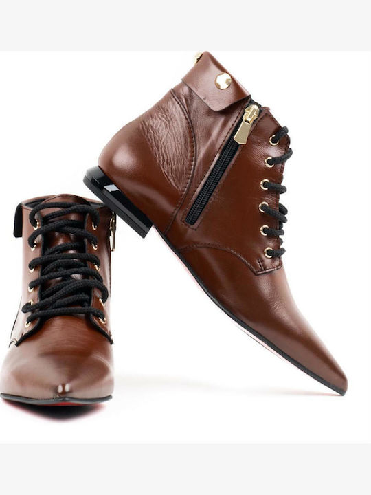 Leather Women's Ankle Boots Tabac Brown