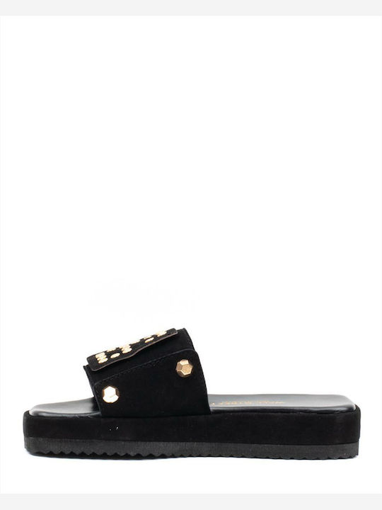 Wall Street Women's Flat Sandals Flatforms in Black Color