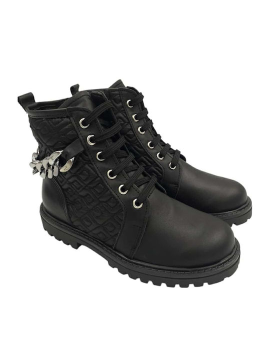 Lederne Kinderstiefel mit Schnürsenkeln Schwarz