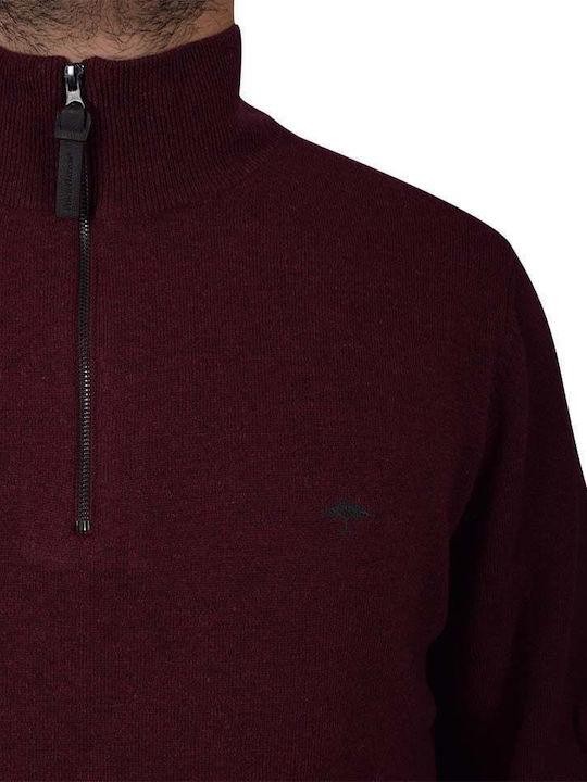 Fynch Hatton Herren Langarm-Pullover Ausschnitt mit Reißverschluss Burgundisch