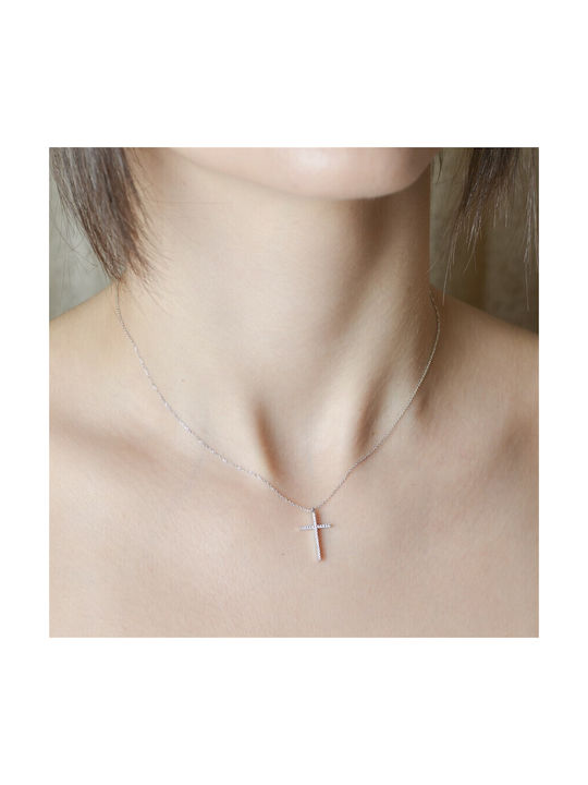 Weißgold Kreuz 14K mit Kette