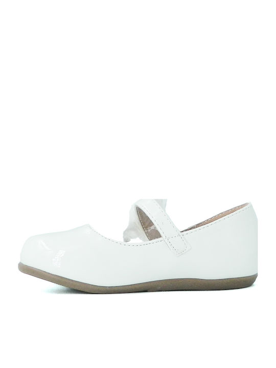 Kids Anatomic Patent Leather Ballerinas with Hoop & Loop Closure White