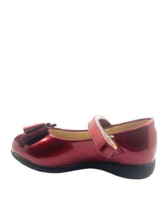 Balerini copii cu închidere Hoop & Loop Piele lăcuită Burgundy
