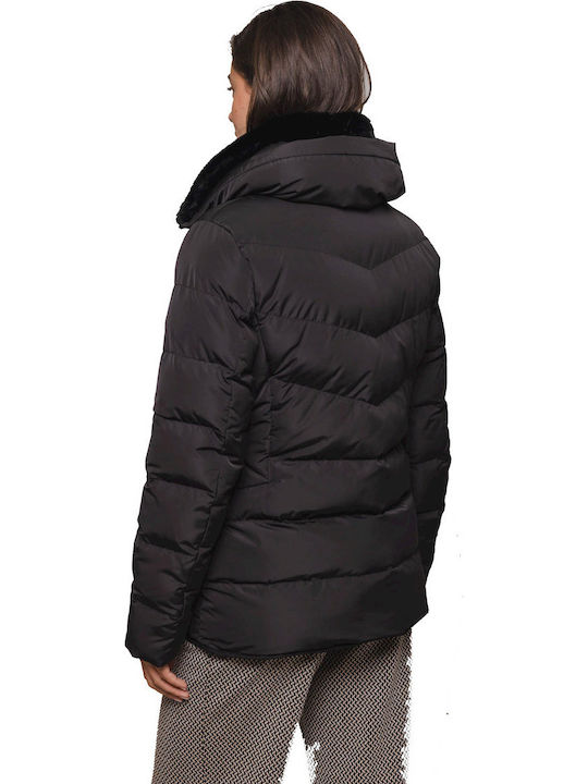 Women's Short Puffer Jacket for Winter Black