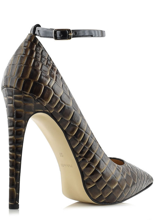 Pumps mit Stiletto-Absatz & Riemchen Braun