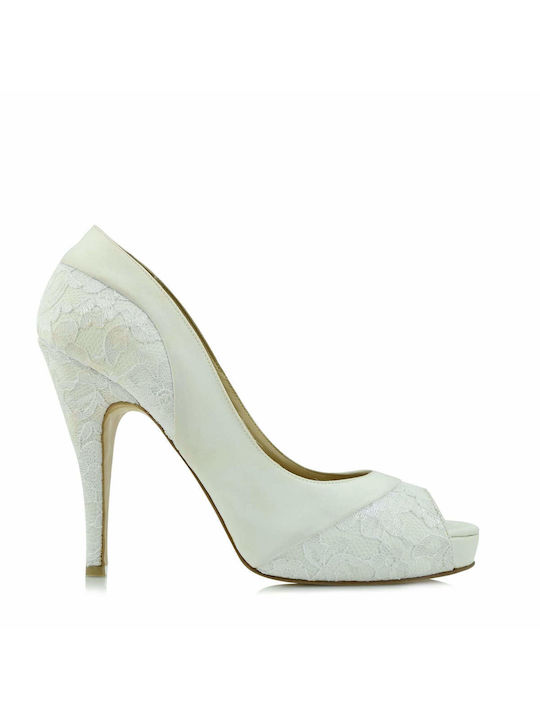 Aris Tsoubos Leather Peep Toe White High Heels