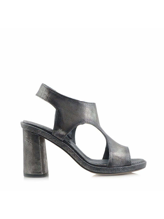 Dei Colli Leather Women's Sandals Gray with High Heel