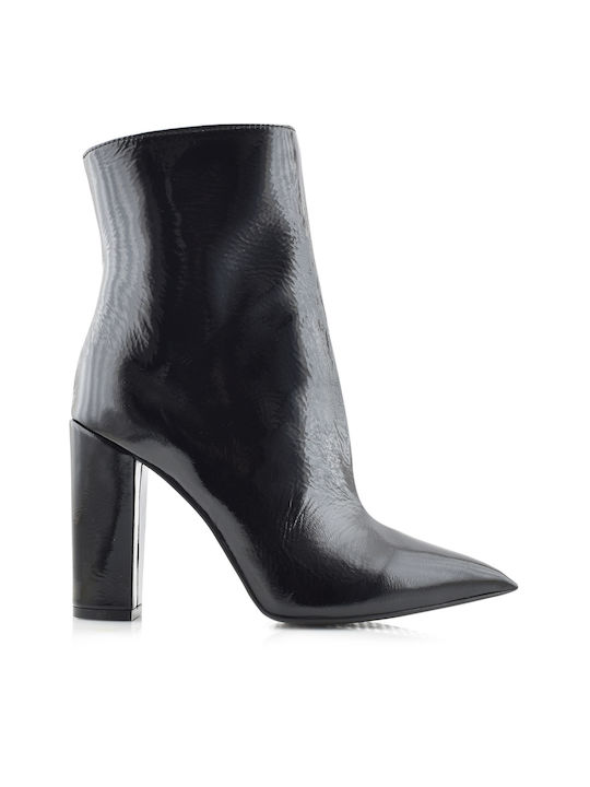 Aris Tsoubos Women's Patent Leather Ankle Boots with High Heel Black