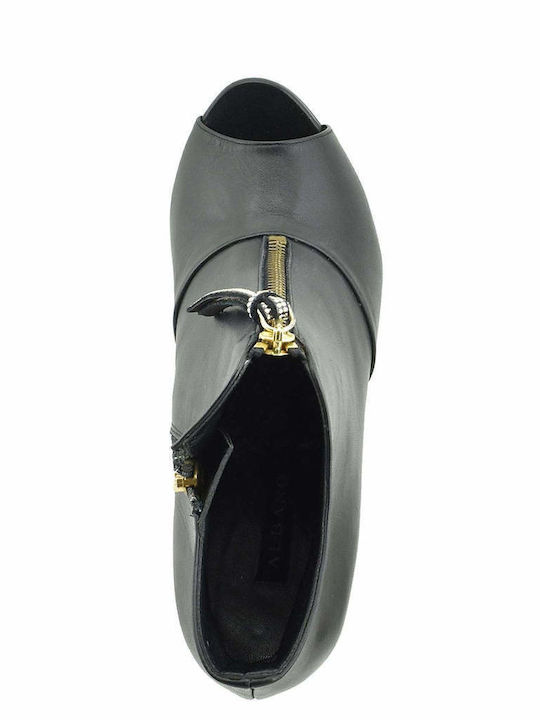 Leather Women's Ankle Boots with High Heel Black