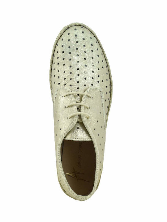 Δερμάτινα Γυναικεία Oxfords σε Χρυσό Χρώμα