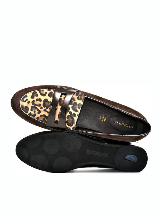Leather Women's Loafers in Brown Color