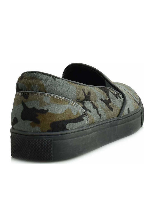 Γυναικεία Slip-On Δερμάτινα Χακί