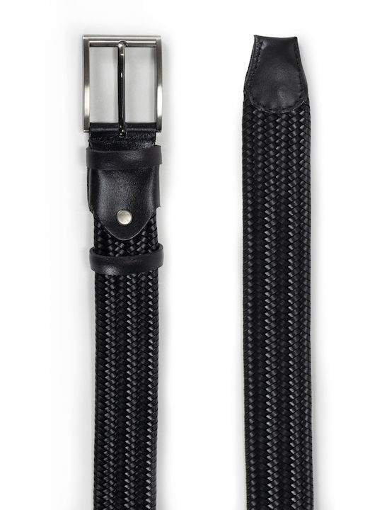 Men's Knitted Leather Elastic Belt Black