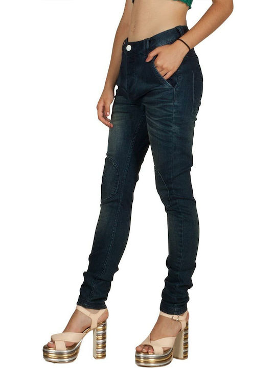 Rutme Women's Cotton Trousers in Skinny Fit Blue