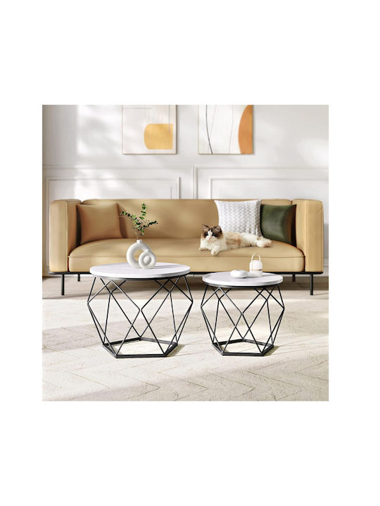 Round Side Table Wooden White 2pcs L50xW50xH40cm.