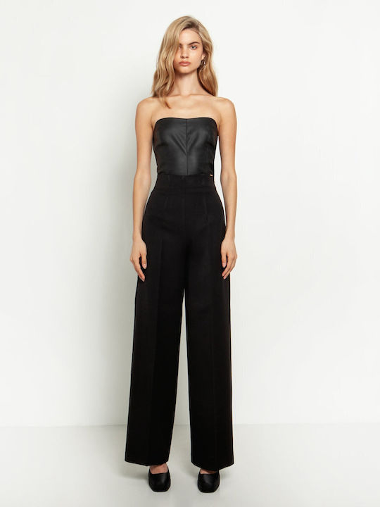 Damen Crop Top Leder ''Black''