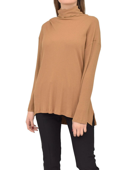 MY T Women's Long Sleeve Sweater Turtleneck Beige