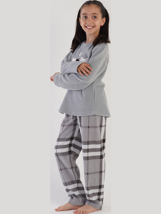 Vienetta Secret Παιδική Πιτζάμα Χειμωνιάτικη Fleece Γκρι ανοιχτό