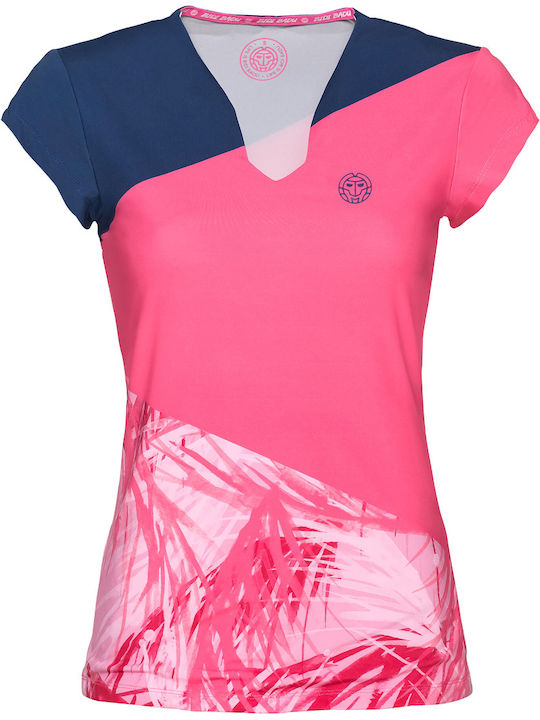 Bidi Badu Damen Sportlich T-shirt mit V-Ausschnitt Rosa