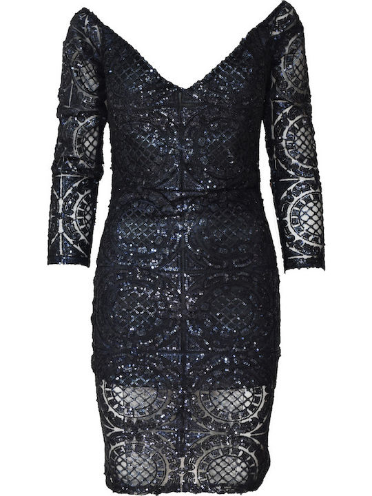 Mini Evening Dress with Sheer Blue