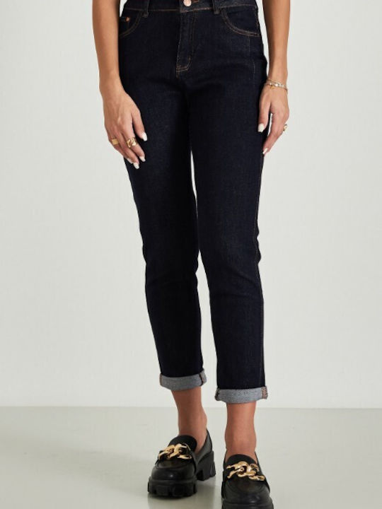 Cento Fashion Hoch tailliert Damenjeanshose in Normaler Passform Dark blue