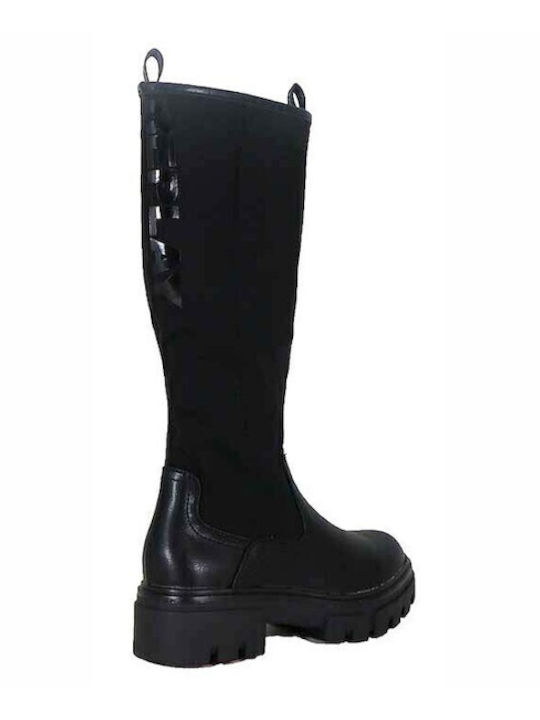 Synthetic Leather Medium Heel Women's Boots Black
