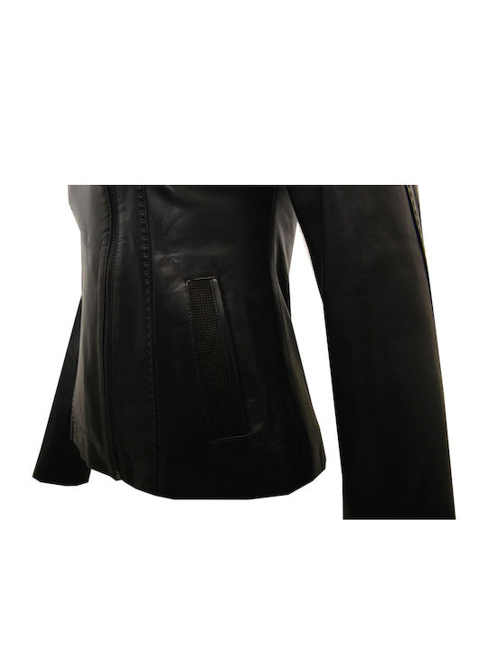 Women's Short Lifestyle Leather Jacket for Winter with Hood LEATHER (Leather)
