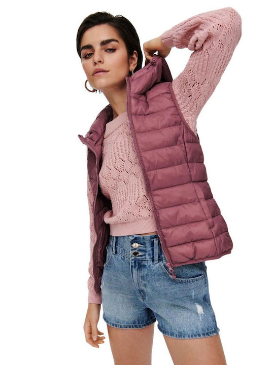 Only Women's Short Puffer Jacket for Winter Pink