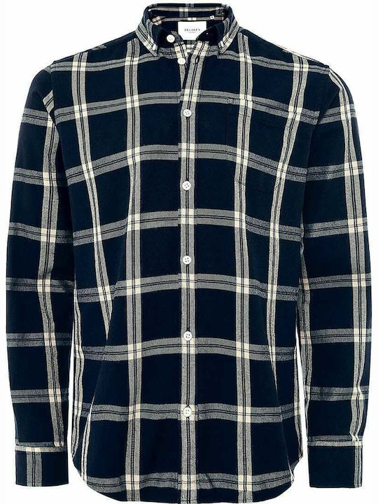 Long-sleeved Flannel Shirt Checked Navy Blue