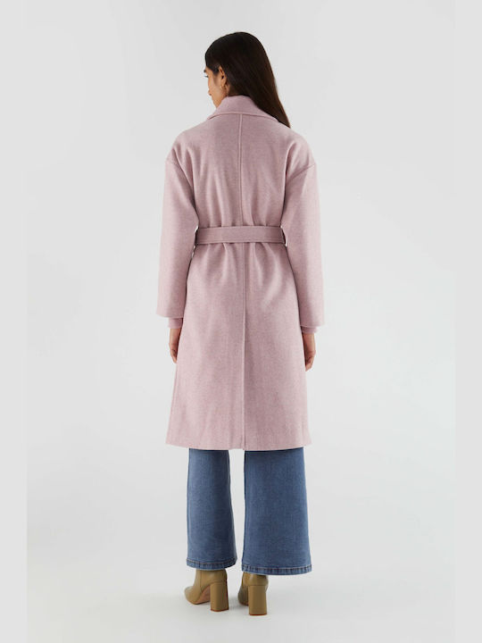 Compania Fantastica Women's Long Coat with Buttons Pink