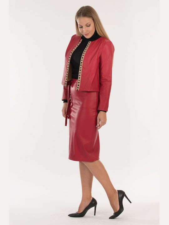 BelleFille Damen Leder Blazer Rot