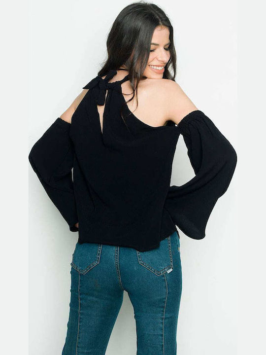 Damen Bluse Langärmelig Schwarz