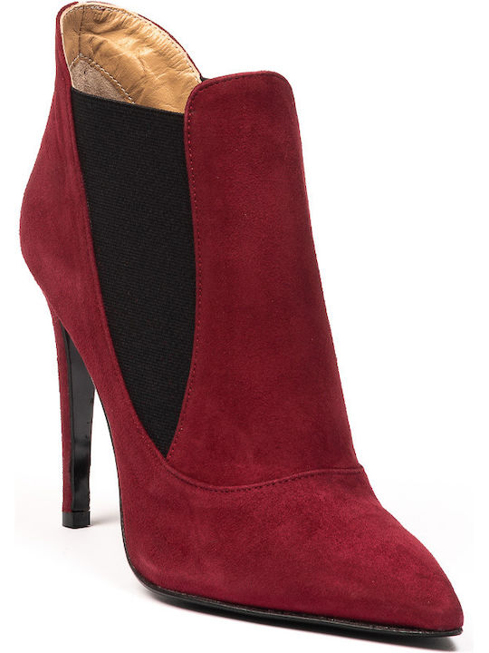 Philippe Lang Suede Women's Chelsea Boots with High Heel Red