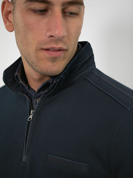 Side Effect Herren Langarm-Pullover Ausschnitt mit Reißverschluss Dark blue.