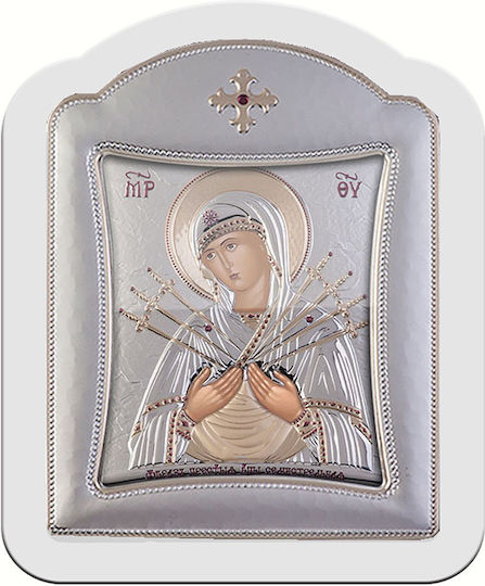 Slevori Heiligenikone Göttliche Mutter der Sieben Schwerter Metall 10,3x12,9cm