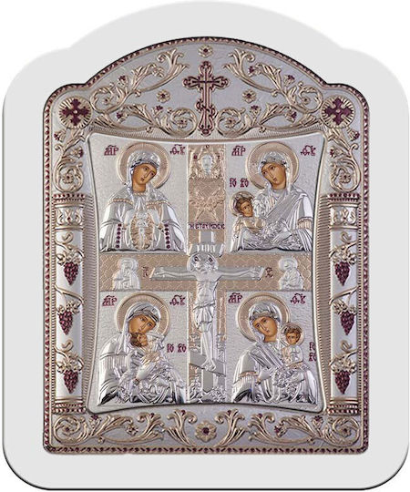 Slevori Silver Virgin Mary Holding the Infant Icon 14.3x18.2cm