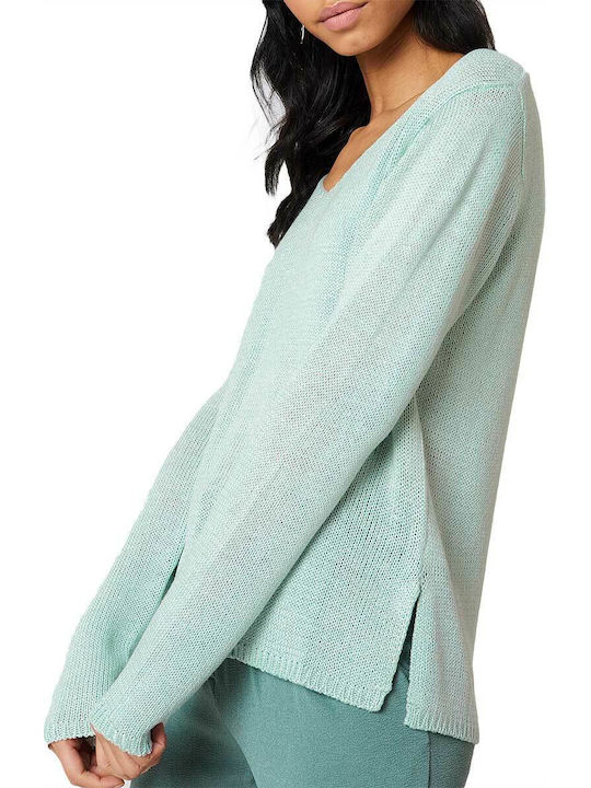 Rut & Circle Women's Long Sleeve Sweater with V Neckline pastel green