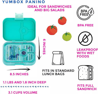 Yumbox Recipient pentru copii din bambus Izoterma Turcoaz