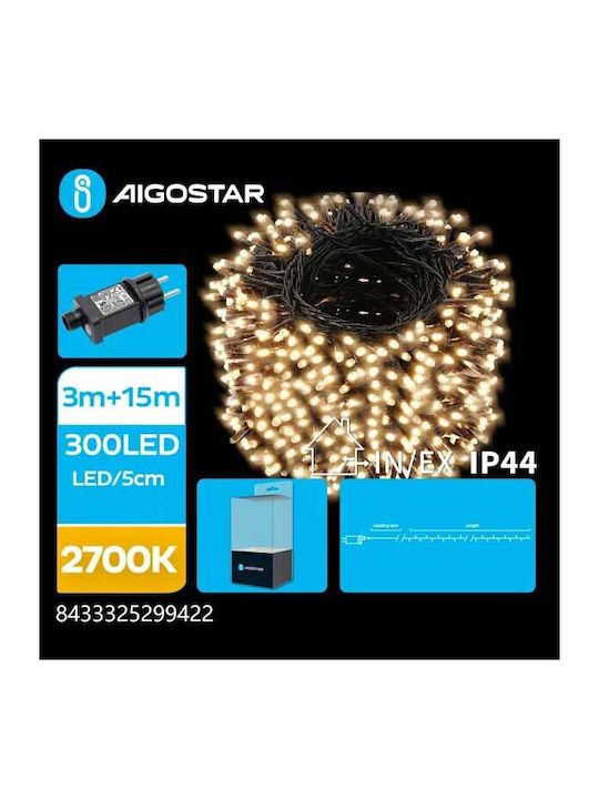 300 Christmas Lights LED Warm White in String with Programs Aigostar