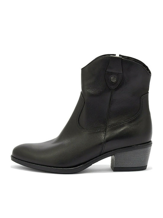 Leder Damen Cowboy-Stiefeletten mit mittlerem Absatz Western Black