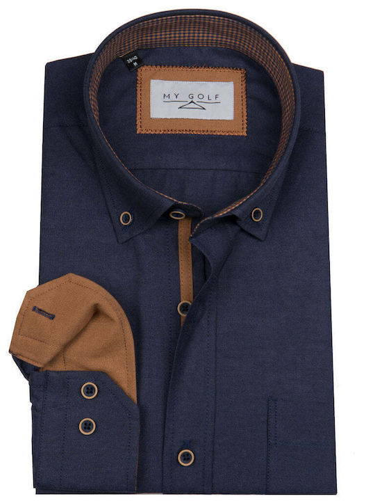 Langärmlig Baumwolle Hemd Blue