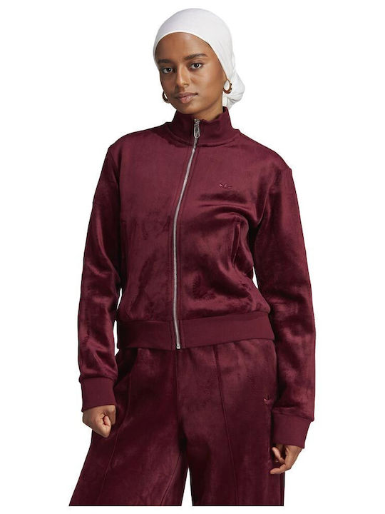 Short Women's Cardigan with Zipper Burgundy
