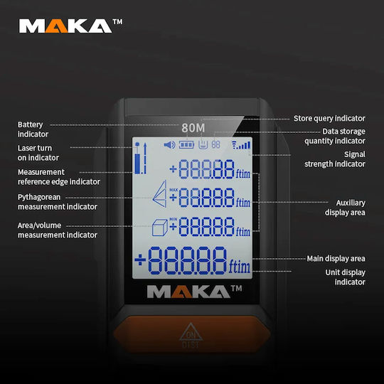 Maka Technology Μέτρο Laser MK201 με Εύρος Μέτρησης 0.03m-80m