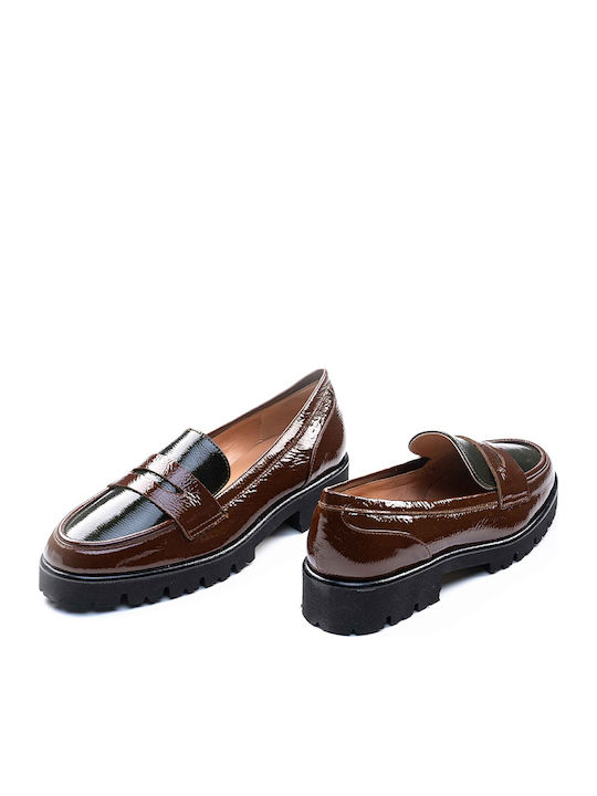 Patent Leather Women's Moccasins in Brown Color