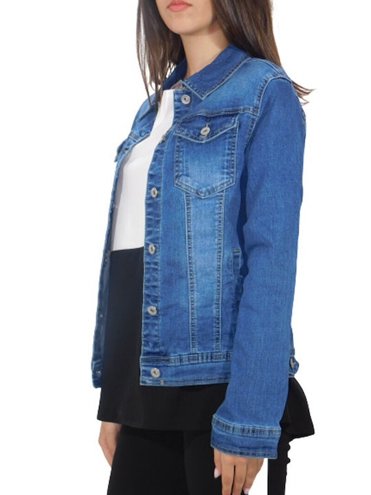 Kalliope Women's Short Jean Jacket for Spring or Autumn Blue