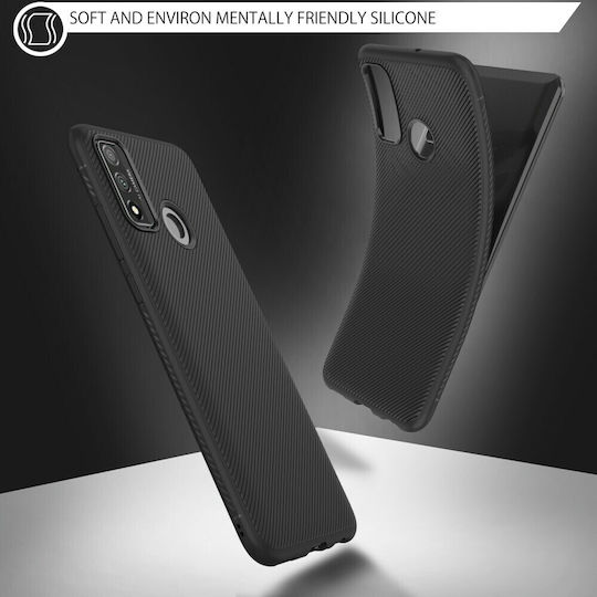 Lenuo Twill Texture Carbon Задна корица Силикон Черен (Huawei P Smart (2020))