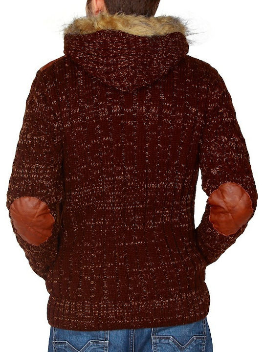 Young & Rich Men's Knitted Hooded Cardigan with Zipper Brown