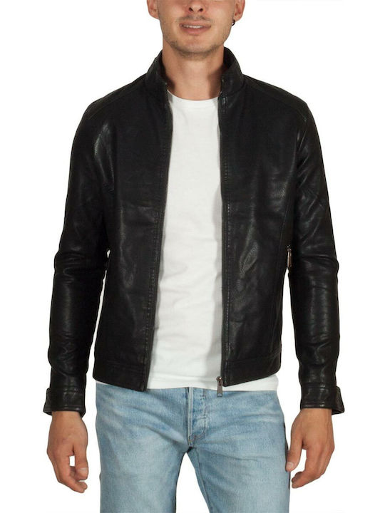 Just Boy leather-look biker jacket black with white stripe Men's - 88808-blk