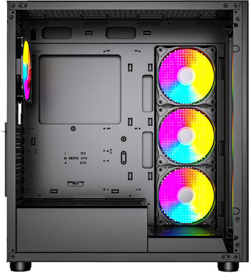 Gembird Fornax X450MAX Gaming Midi Tower Computer Case with Window Panel and RGB Lighting Black