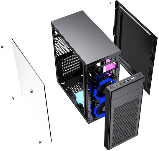 Gembird Fornax M100B Gaming Midi Tower Κουτί Υπολογιστή με Πλαϊνό Παράθυρο Μαύρο